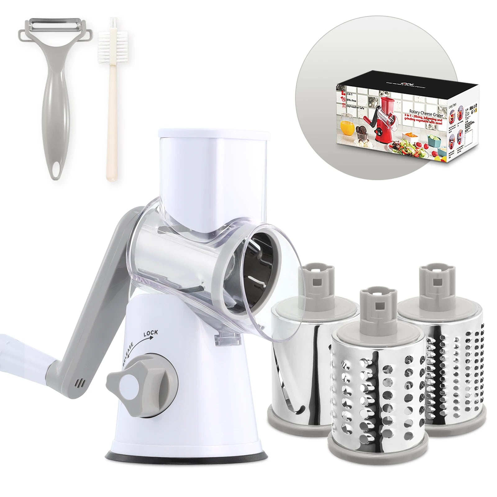 Manual Plastic Kitchen Rotary Cheese Grater with Vegetable Cutter Grater Potato Slicer