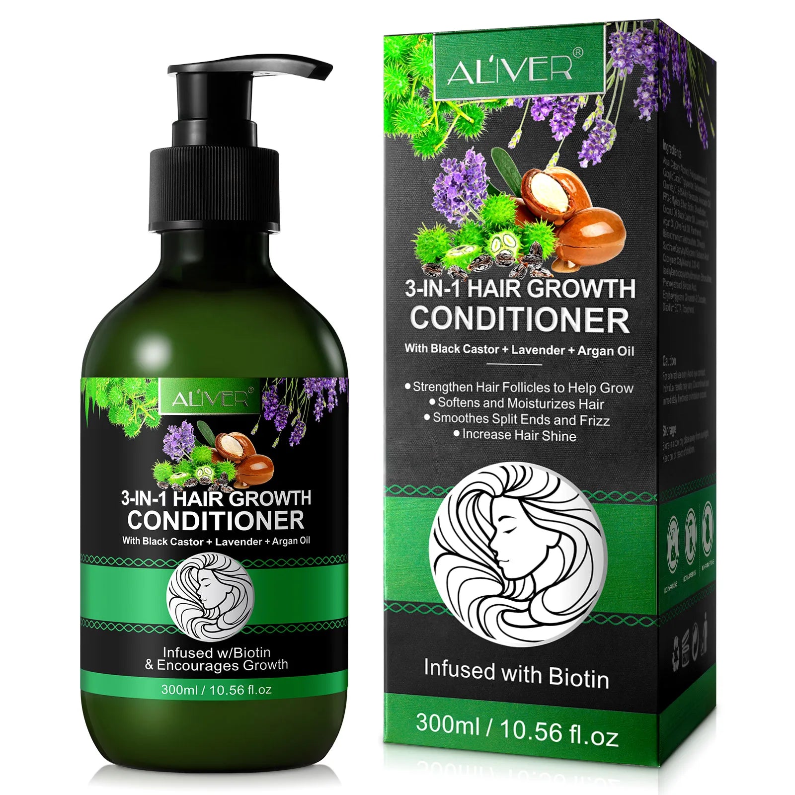 ALIVER Hair Growth Increase Hair Shine Softens Coconut Lavender Oil Hair Jamaican Black Castor Argan Oil Conditioner