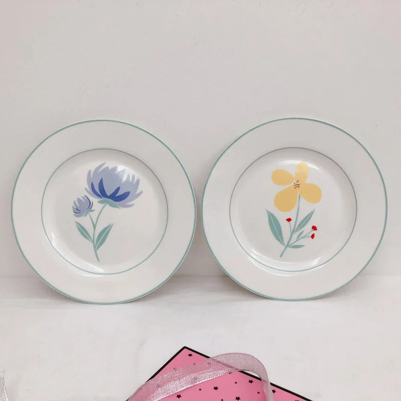 Korean Ins Hand-painted Sunflower Ceramic Plate 8-inch Dessert Breakfast Plate