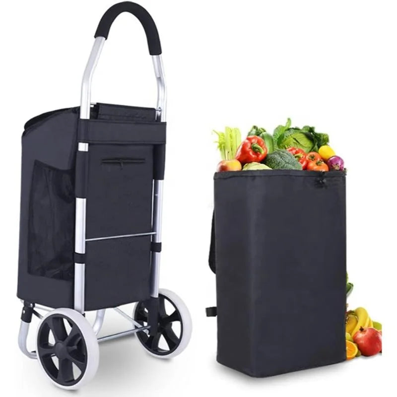Collapsible Foldable Waterproof Shopping Grocery Cart with Aluminium Frame Strong Rubber Wheels Reusable Trolley Bag for Shop