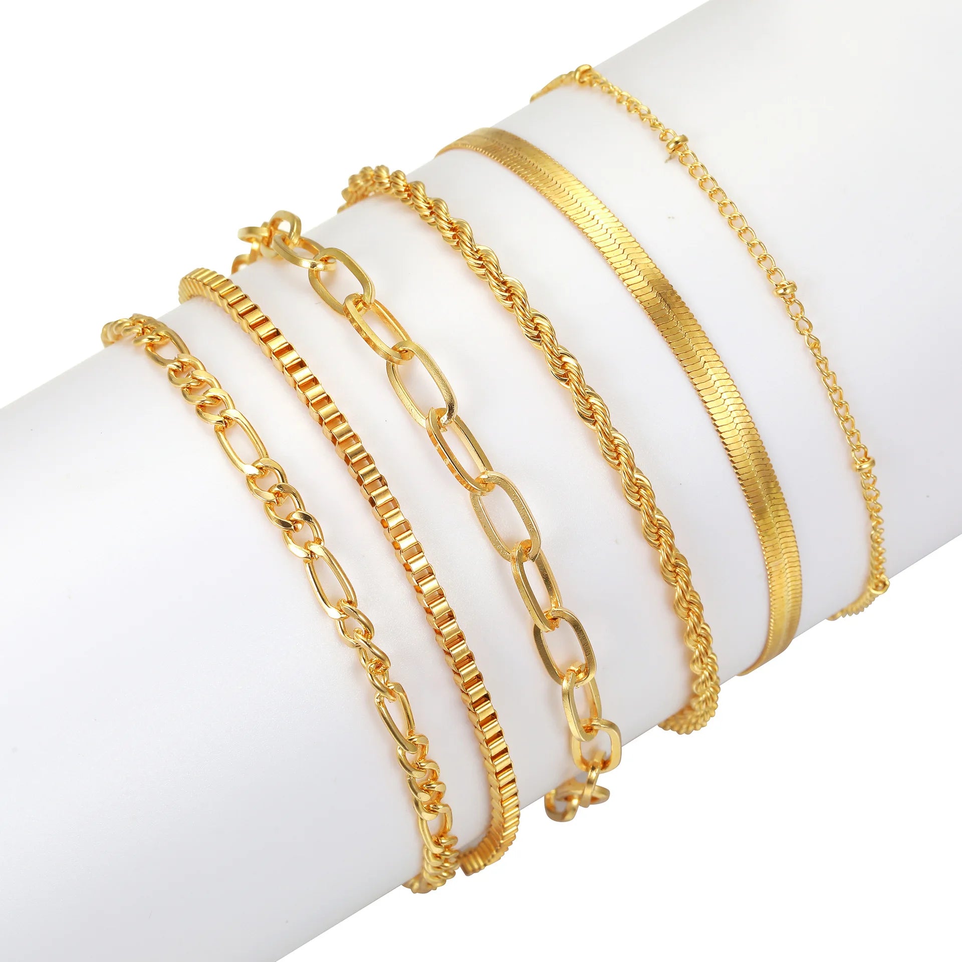 Fashion 6 Pcs/Set Gold Plated Snake Bone Chain Bracelet Set Bohemian Multi Layer Twist Rope Chain Bracelet Set