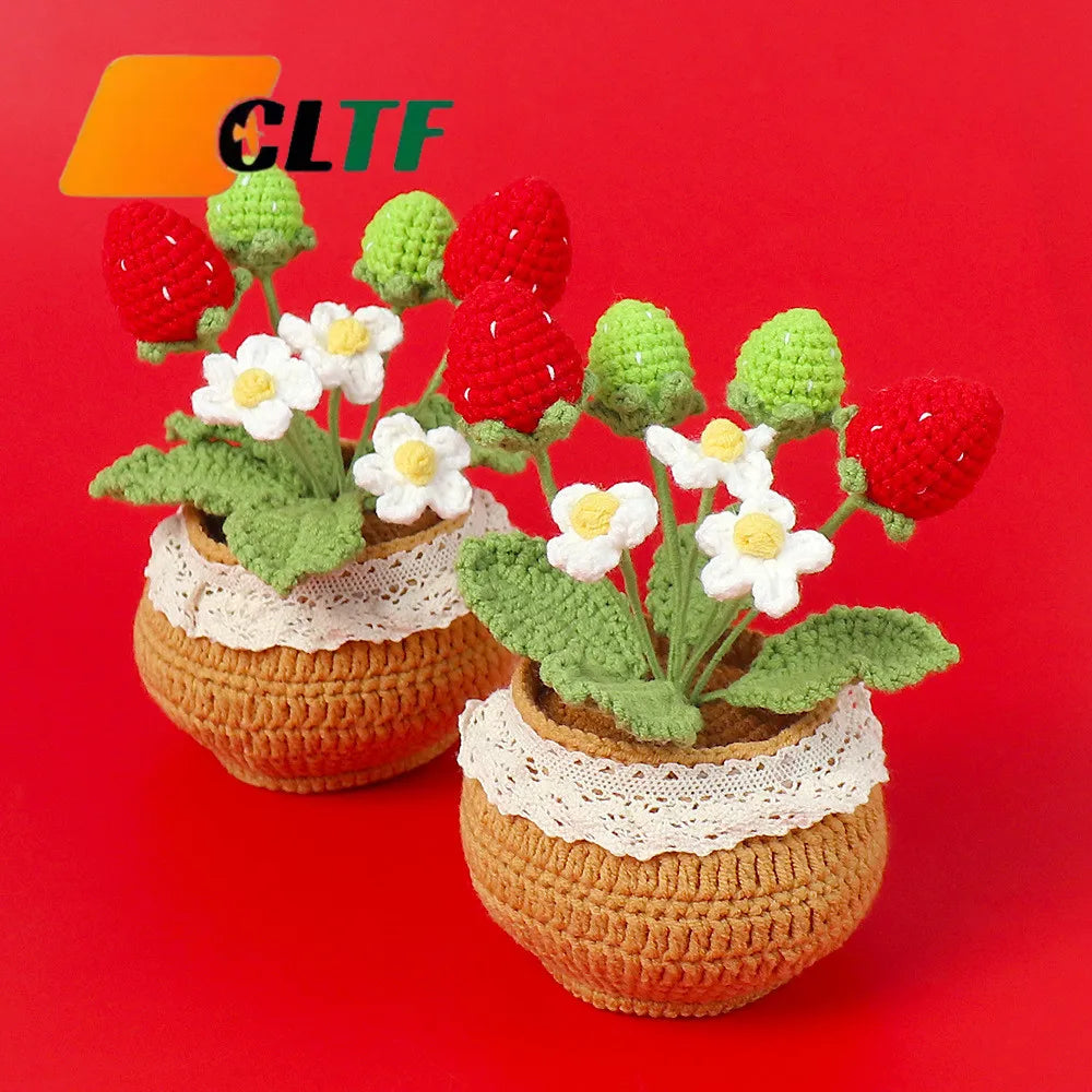 Handmade Crochet Strawberry Potted Plant Flower Fruit Potted Crochet Flower Pot Crochet Flowers Plants Mother's Day Gift