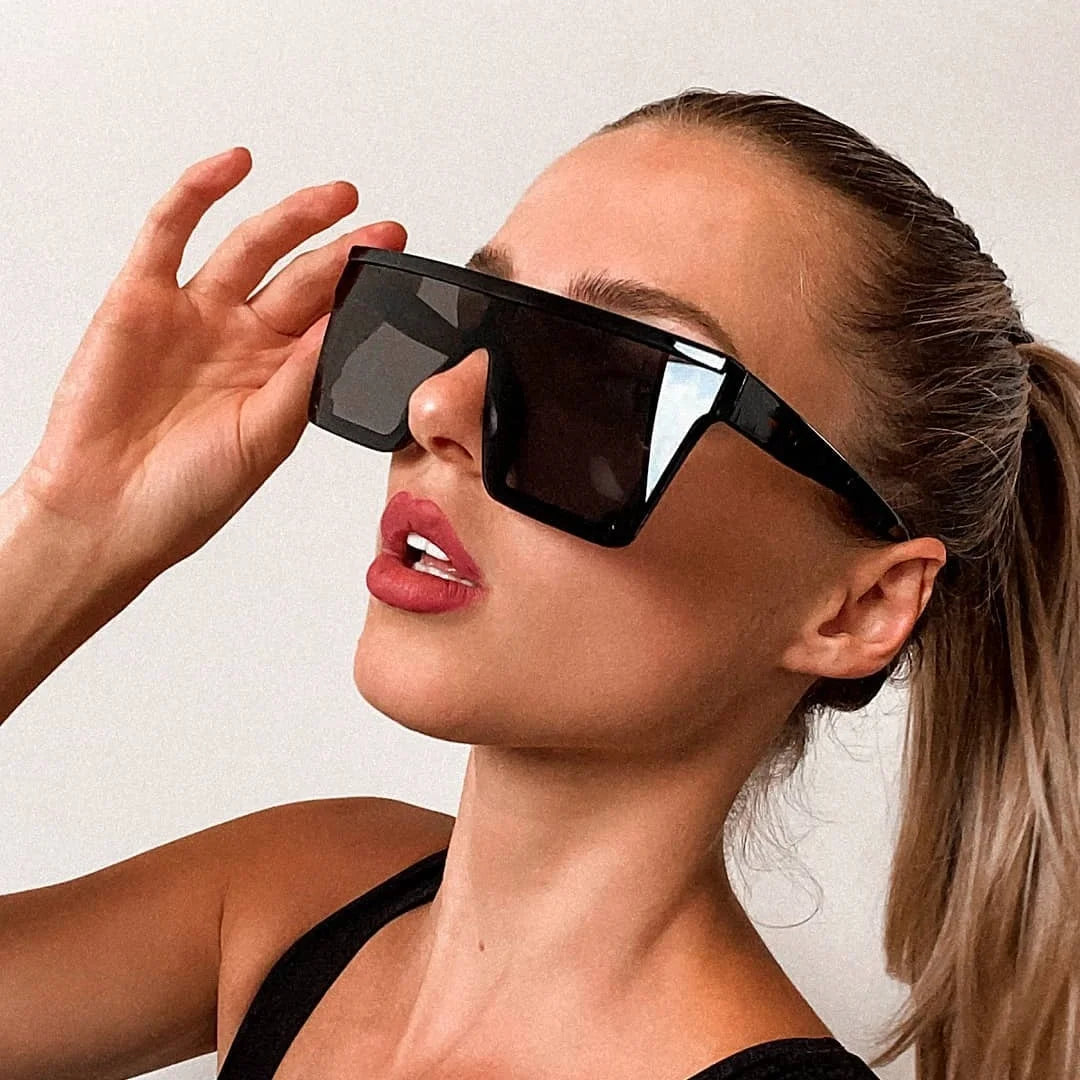 1871 One Piece Lens Square Oversized Men Sunglasses for Women Big Flat Top Fashion Shield Large Frames Rimless Mirror Shades