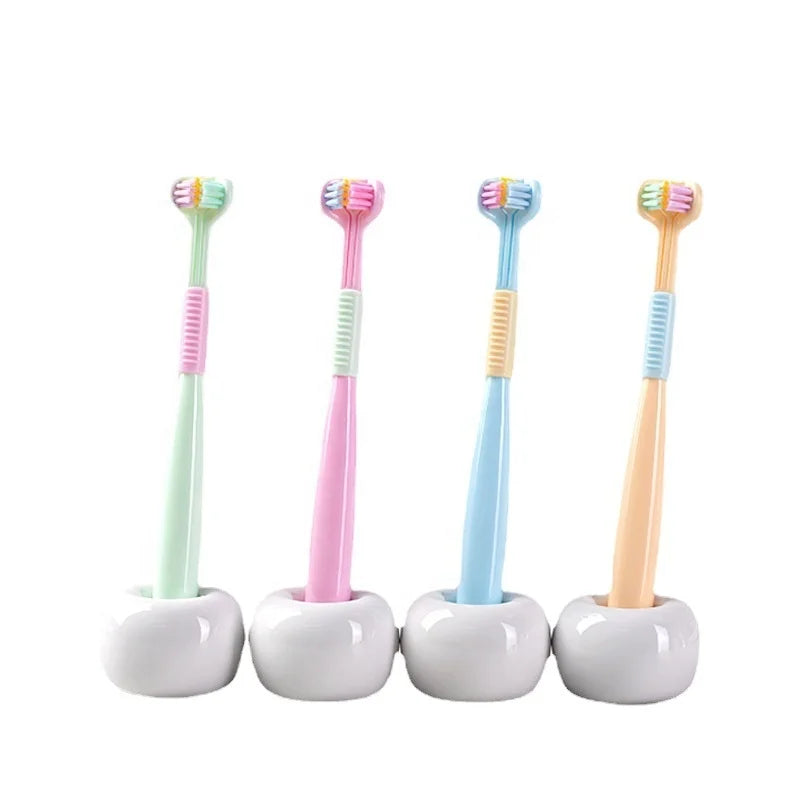 New Creative 3 Head Triple Bristle Toothbrush Child Kids Three Sided Manual Toothbrush