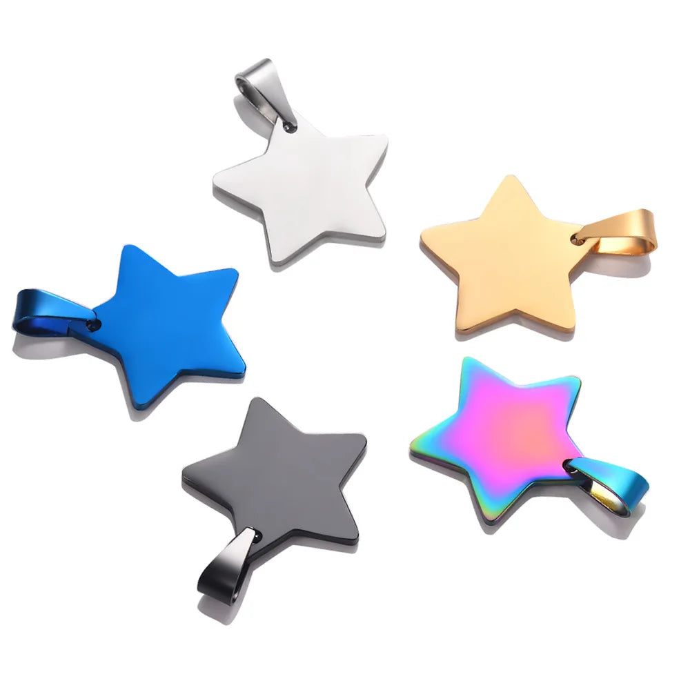 25x24mm DIY Jewelry Finding High Polished Accessories Custom Laser Engravable Blank Stainless Steel Star ID Fine Pendant Char