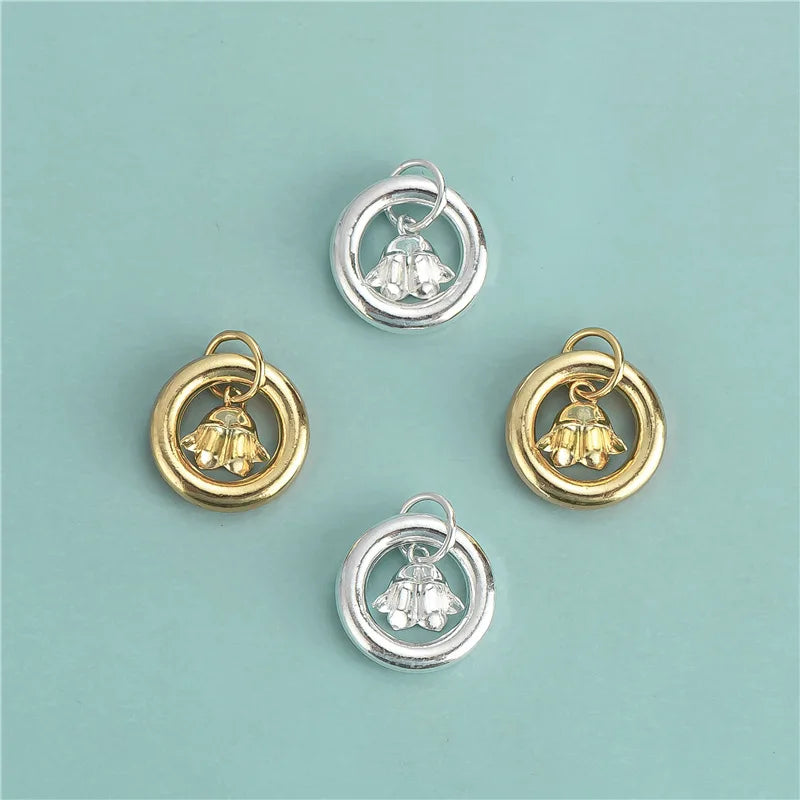 Dainty 925 Sterling Silver Lily of the Valley Charm Orchid Flower Circle Pendant for Necklace Jewelry Making