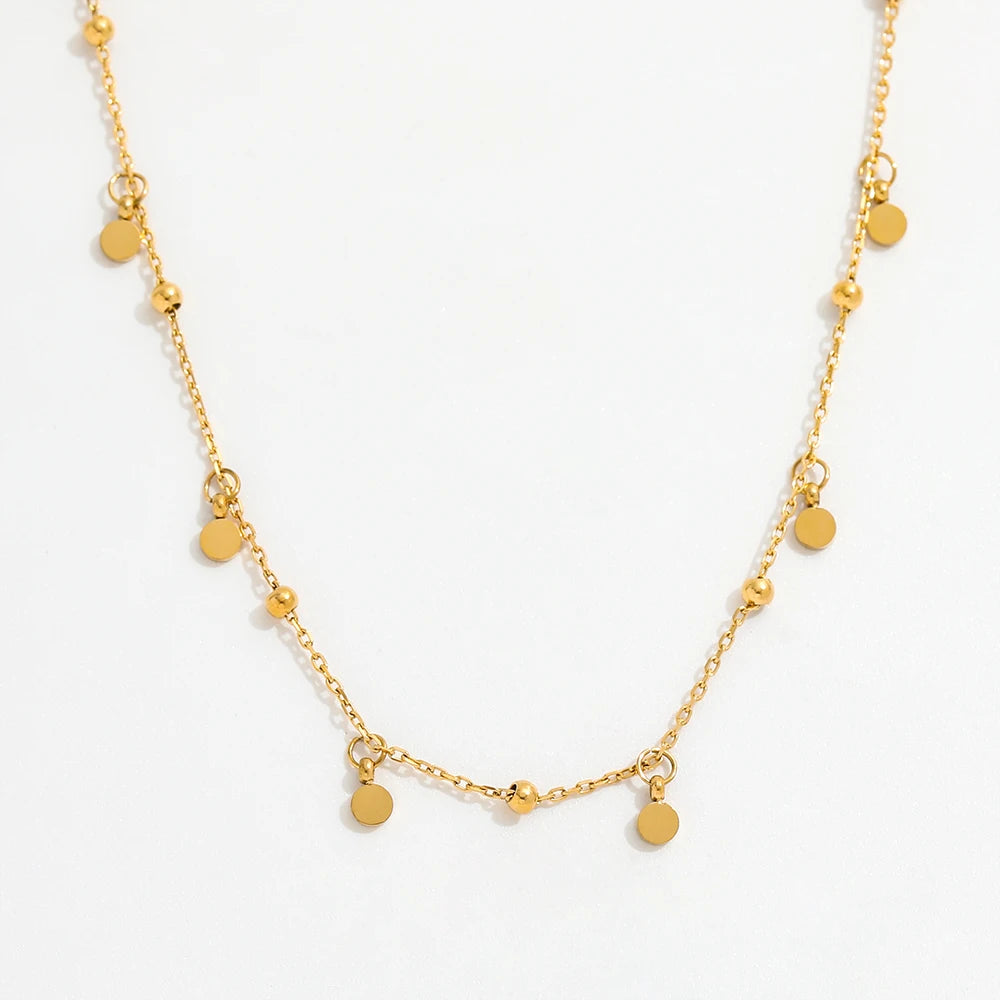 Fenny Wholesale 18K PVD Plated Elegant Shiny Wafer Dot Pendant Pave Stainless Steel Choke Chain Necklace for Women