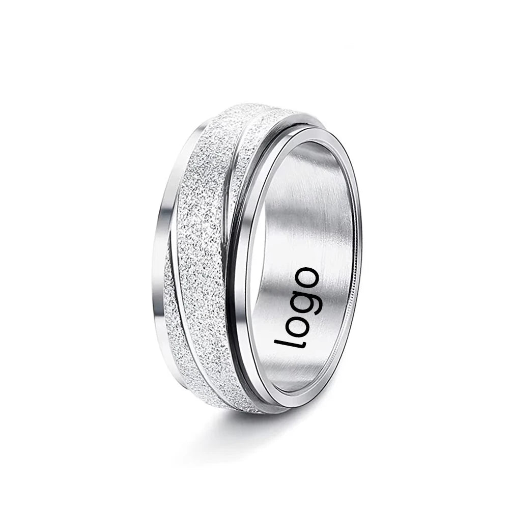 8mm Stainless Steel ring Silver Black Twill Frosted Couple  LoverPearl Sand laser logo Stainless Steel ring Finger Rings 120