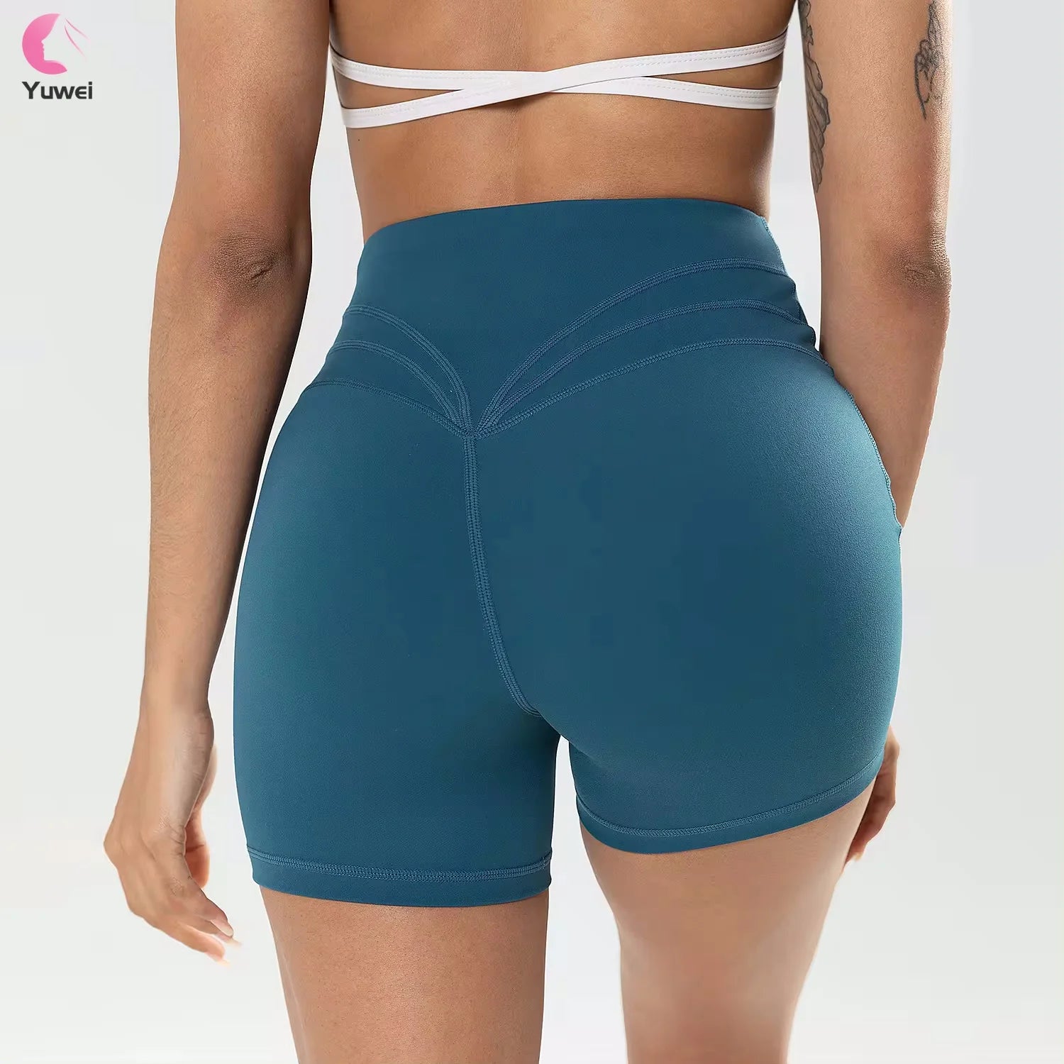 Women's High Waist Biker Shorts No Front Seam for Squat Proof Gym Bike Yoga Workout Shorts with Solid Pattern