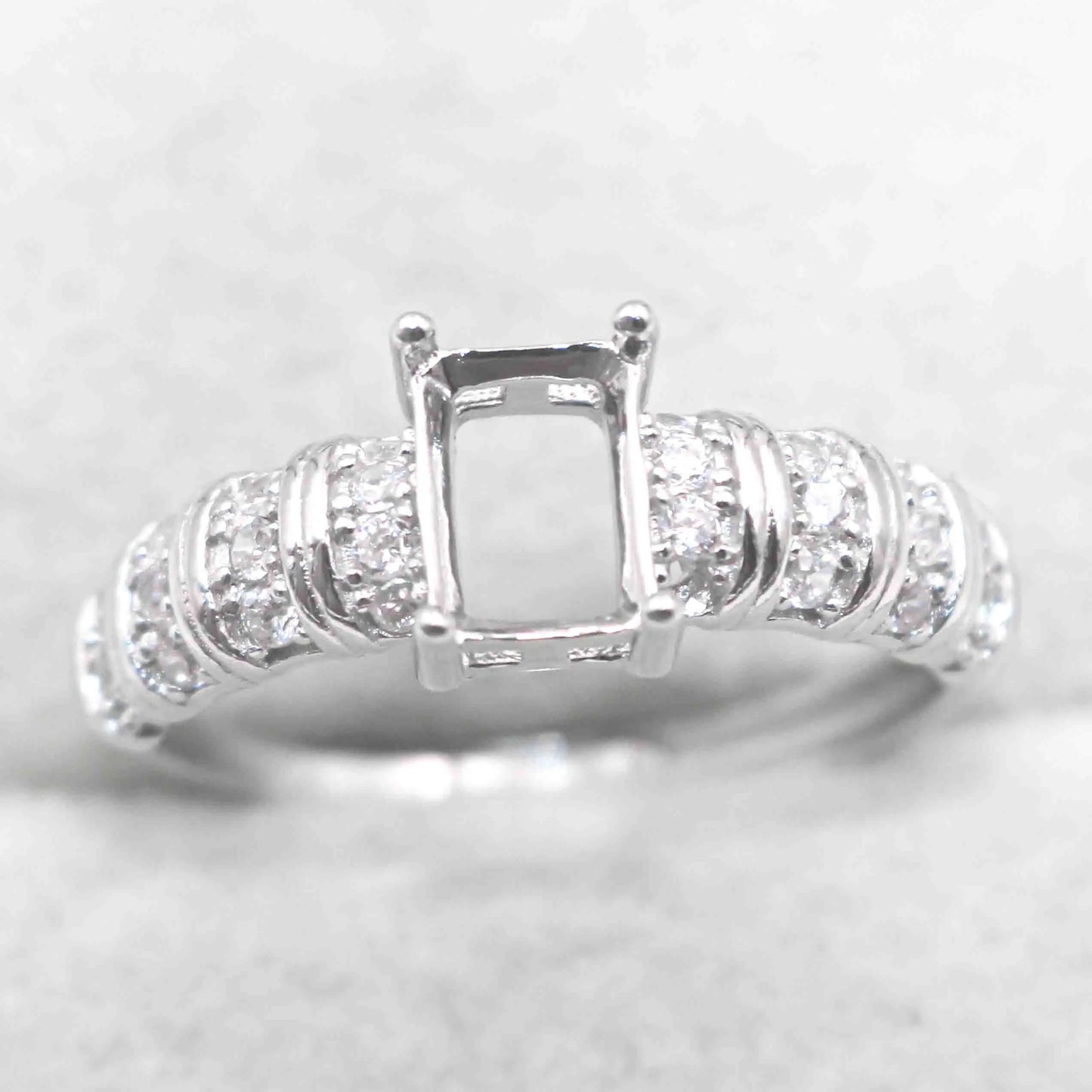 Sterling Silver 5*7mm Semi Mount Ring Square Shape Empty Frame Blank Claws Setting S925 Base Without Center Stone for Inlay D