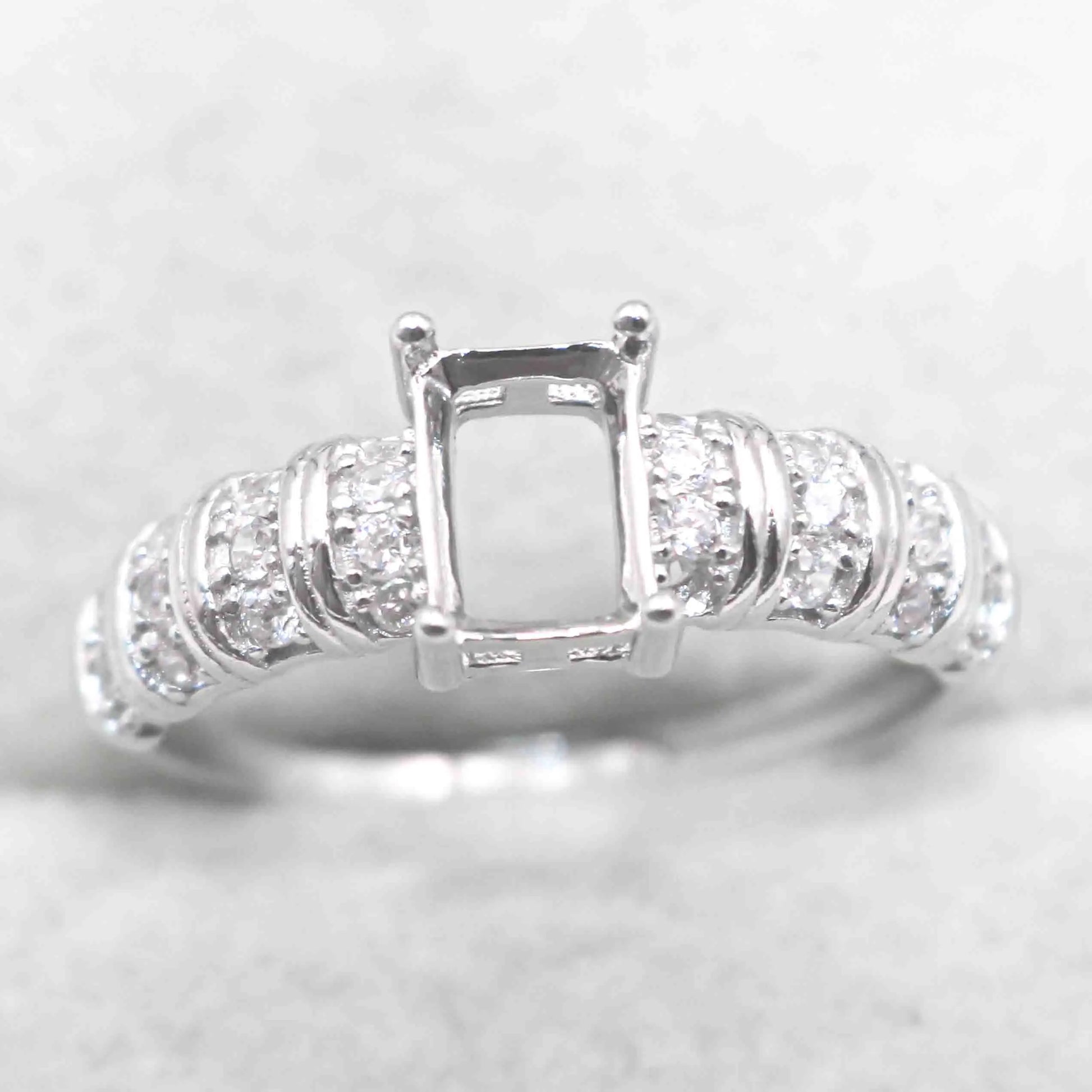 Sterling Silver 5*7mm Semi Mount Ring Square Shape Empty Frame Blank Claws Setting S925 Base Without Center Stone for Inlay D