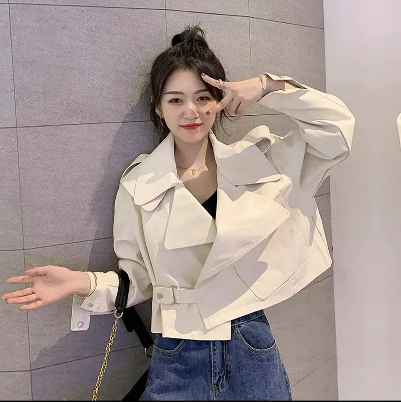 Hong Kong Style 2024 New Leather Jacket Women Loose Short Leather Jacket Motorcycle Large Size Casual Jacket Trendy Autumn St