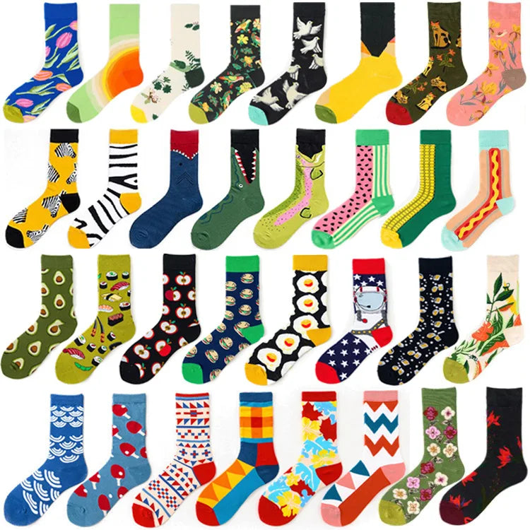 Women's Cotton Socks with European American Street Oil Painting Cross-Border Trend Casual Print Style Anti-Slip Free Size