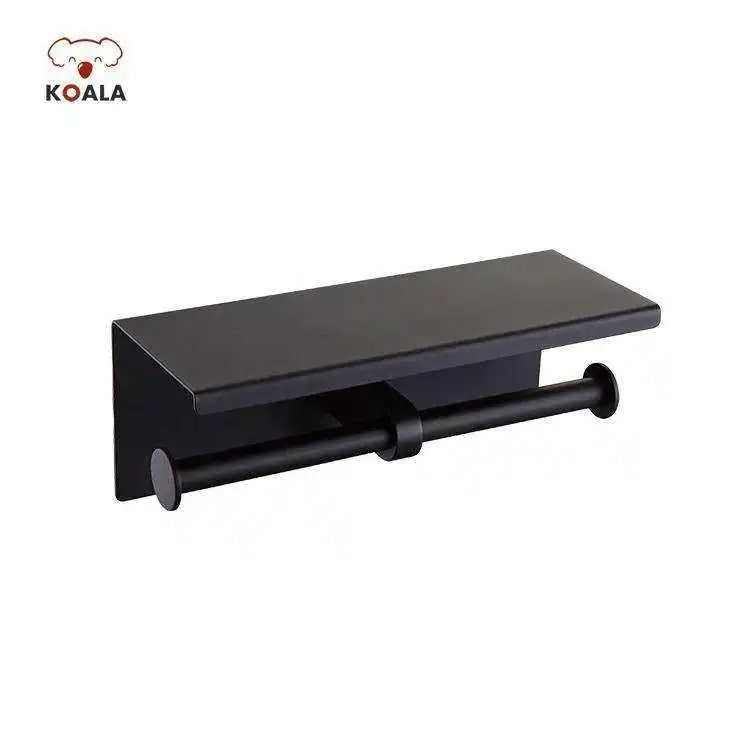 Preferential Matte Black Toilet Tissue Paper Holder and Multi-Purpose Shelf Set