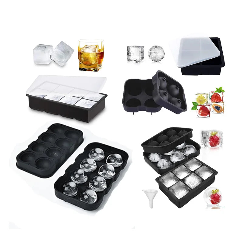 BPA Free 6pcs Silicone Ice Cube Molds Tray Easy-Release with Lid Stackable Sphere Ice Ball Maker with Cover Ice Cream Tools