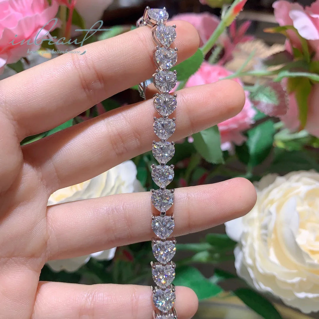 Silver 925 Original 1 Carat Brilliant Cut Diamond Test Past All D Color Heart Moissanite Tennis Bracelet for Women Fine Jewel