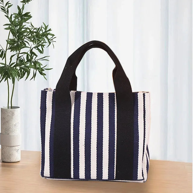 Customizable Logo Printable Striped Organic Canvas Shopping Bag Customized Color Small Size Versatile One Shoulder Fashion