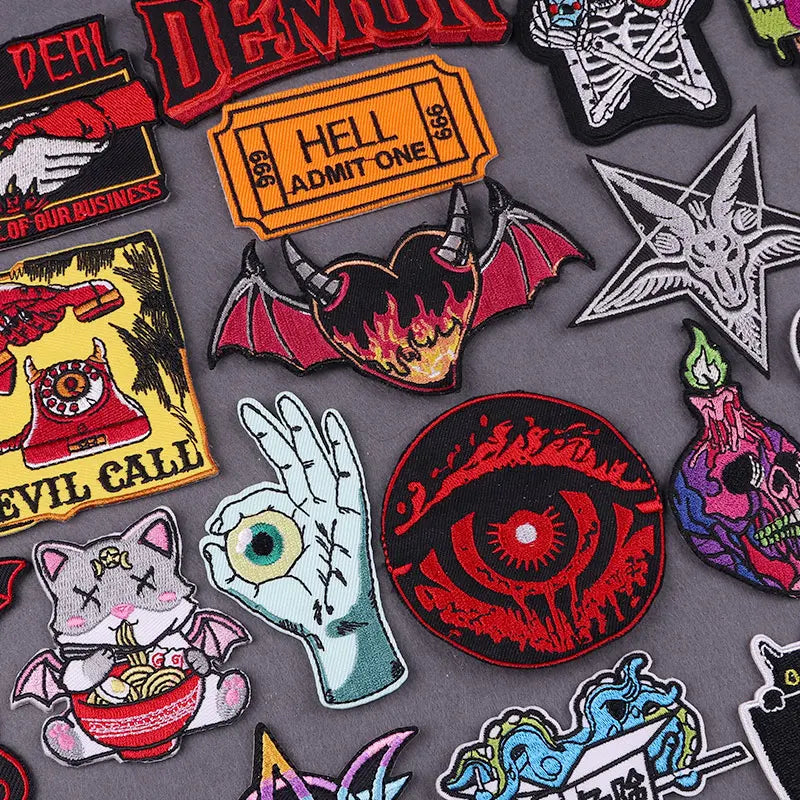 Wholesale Custom Designer Embroidery Patch DIY Devil Badges on Backpack Hippie Iron on Embroidered Patches for Clothing