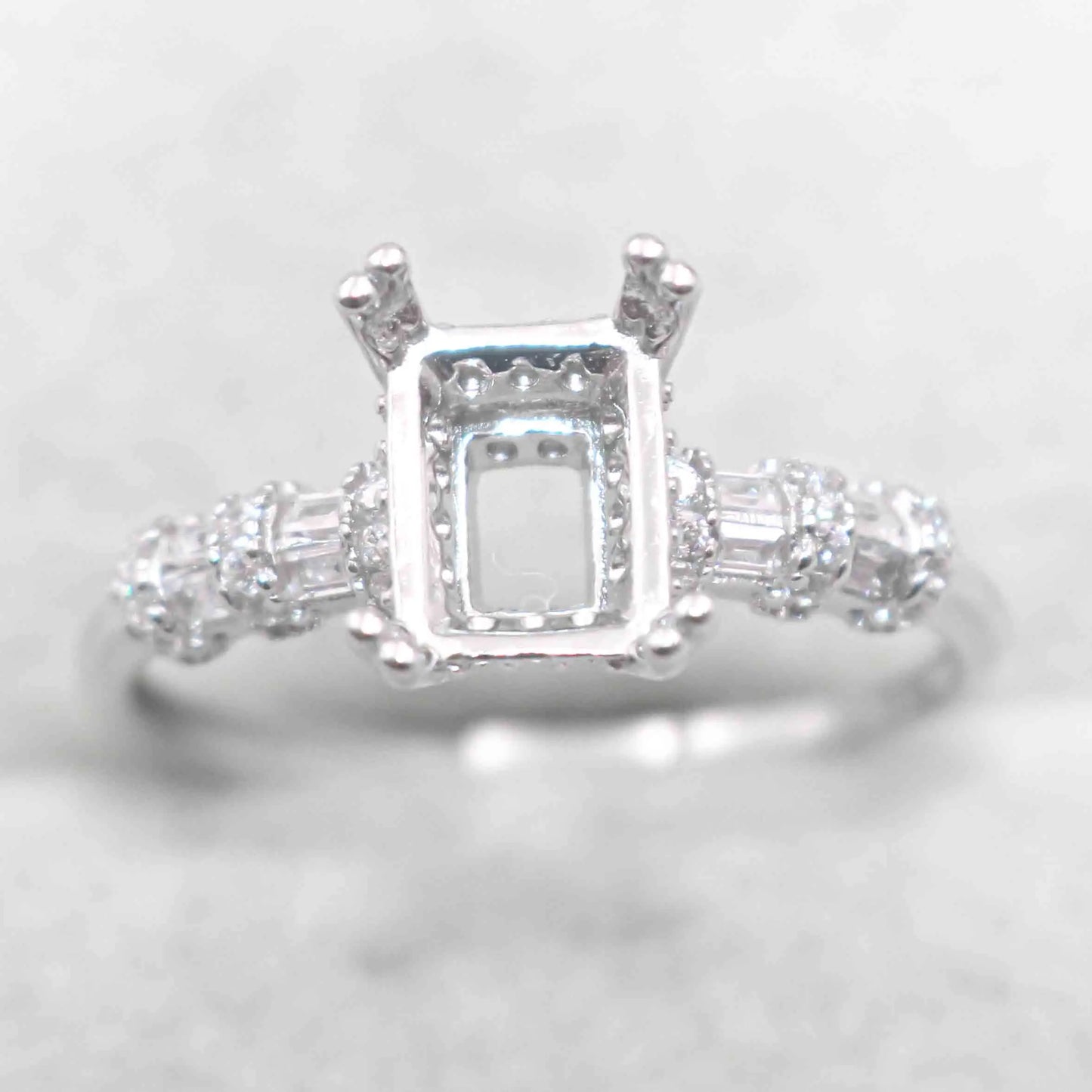 Sterling Silver 6*8mm Semi Mount Ring Square Shape Empty Frame Blank Claws Setting S925 Base Without Center Stone for Inlay D