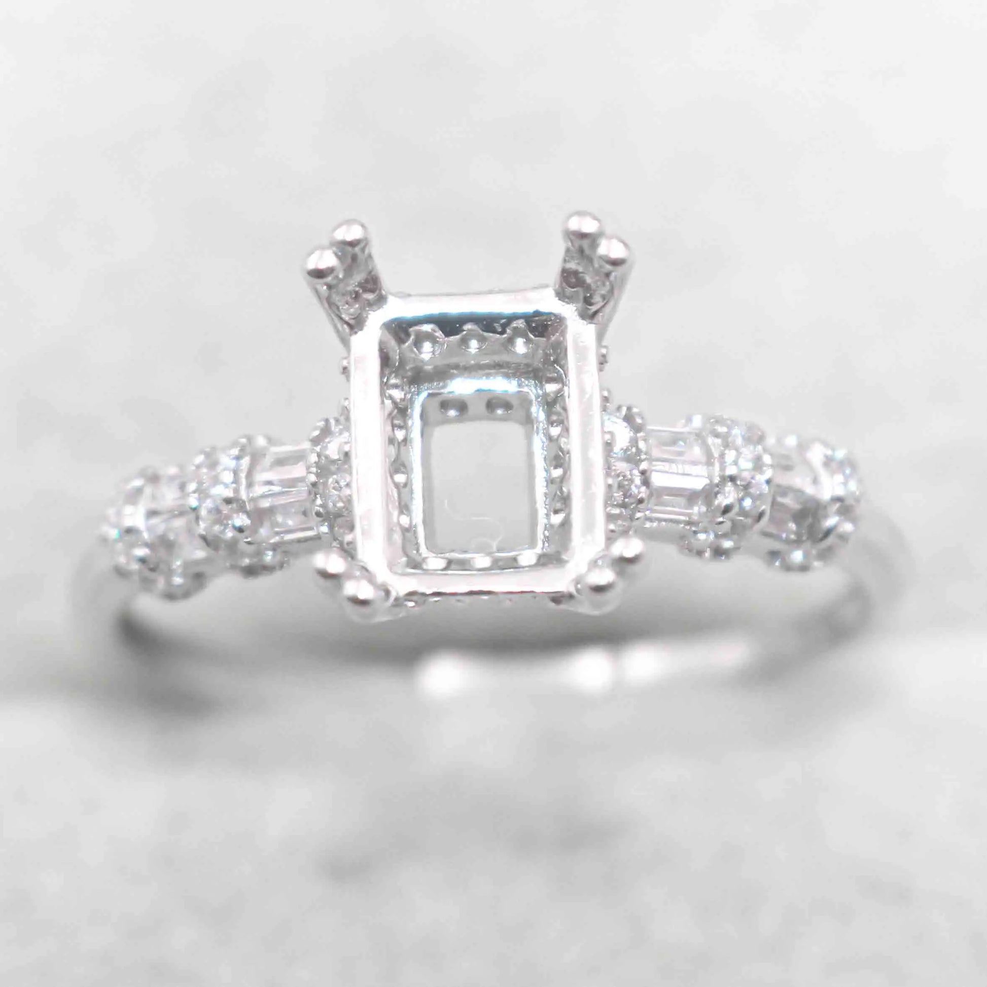 Sterling Silver 6*8mm Semi Mount Ring Square Shape Empty Frame Blank Claws Setting S925 Base Without Center Stone for Inlay D