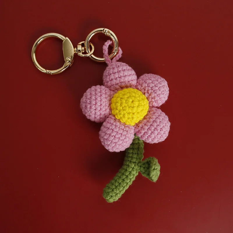 Creative Handmade Key Chains for Women Bag Charm Pendant Key Rings Sweet Cute Multicolor Flower Crochet Keychain Flower Keych