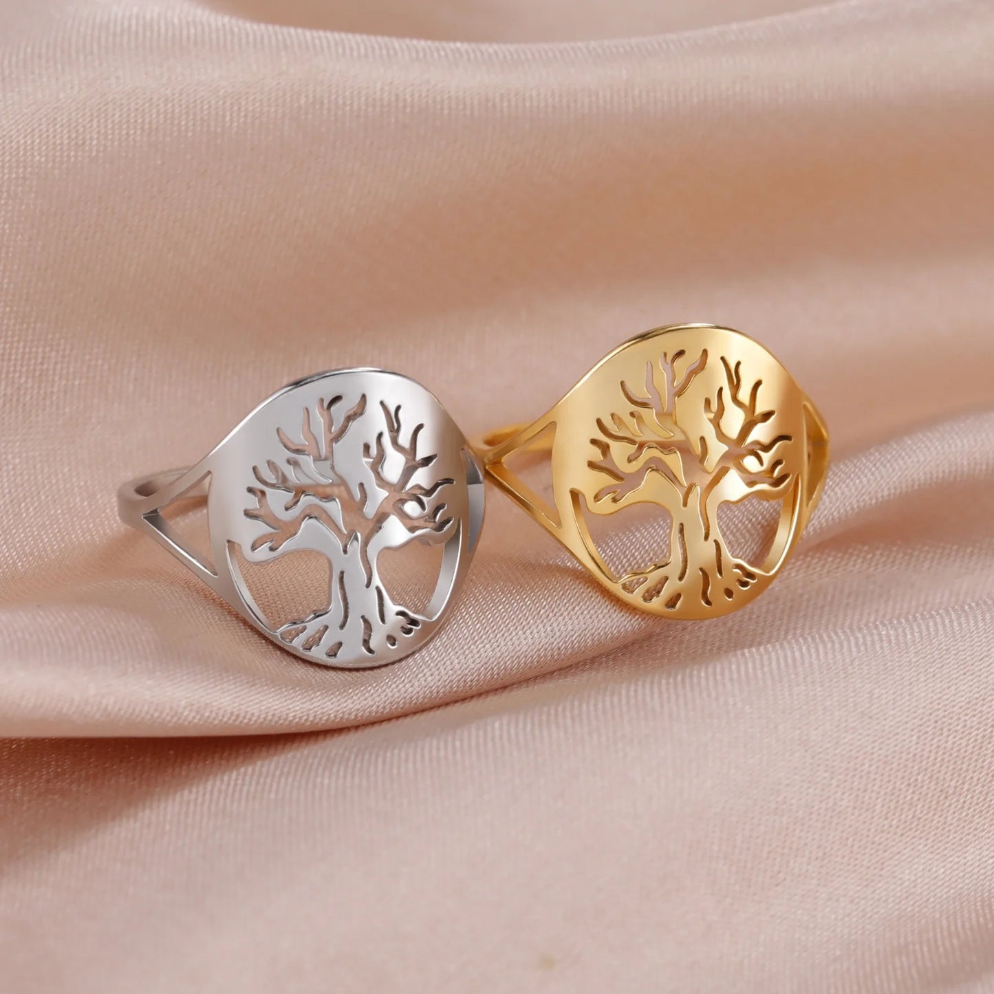 Vintage Tree of Life Rings for Women Men Tree Lucky Amulet Stainless Steel Jewelry Fashion Wide Finger Ring Birthday Gift