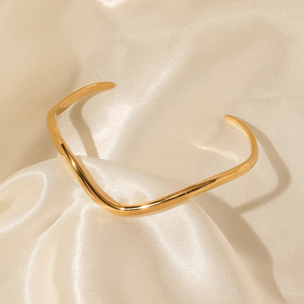 Ins Popular Minimalist Stainless Steel Gold Plated Waterproof Jewelry Irregular Wave Shaped Open Adjustable Cuff Bracelet Ban