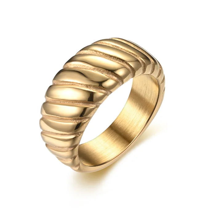 YK Fashionable 18K Gold-plated Titanium Steel Retro Light Luxury Diagonal Personalized Retro Wide Face Instagram Style Ring