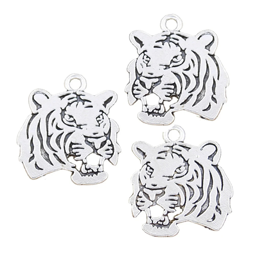 Charms Roaring tiger Head 27x24mm Handmade Making FitVintage Tibetan Silver Color PendantsDIY for Bracelet Necklace