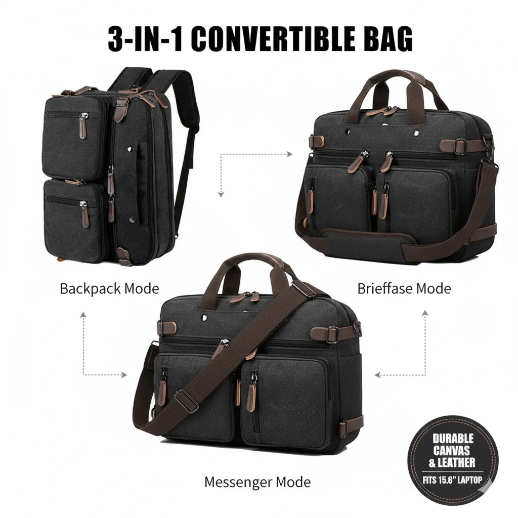 Vintage Convertible Canvas Backpack Shoulder Messenger Bag Handy Travel Backpack Laptop Briefcase for Men and Women