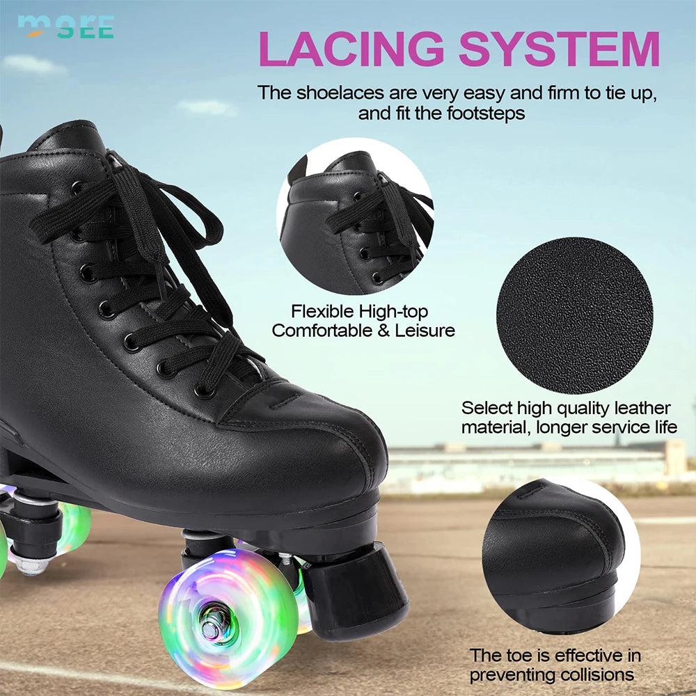 SeeMore Customization OEM ODM High-Top 4 LED Light up Wheel Classic Double-Row Roller Skates Women Flashing Quad Roller Skate