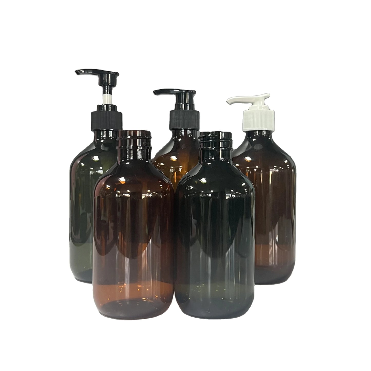 Popular 300ml 500ml  Green Amber PET Plastic Lotion Bottle with Pump