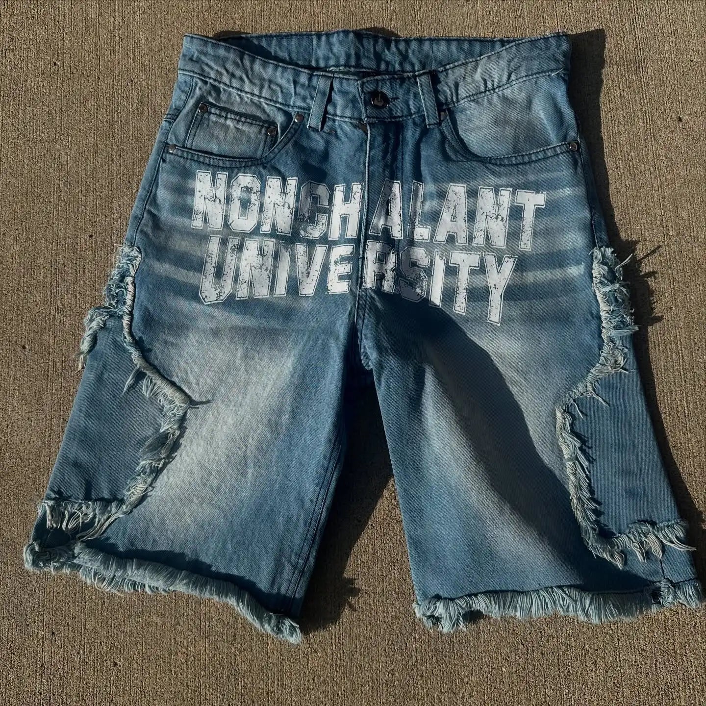 Custom Summer Trousers Patchwork Cotton Patch Embroidered Double Knee Baggy Unisex Bermuda Jeans Short Pant Denim Shorts for 