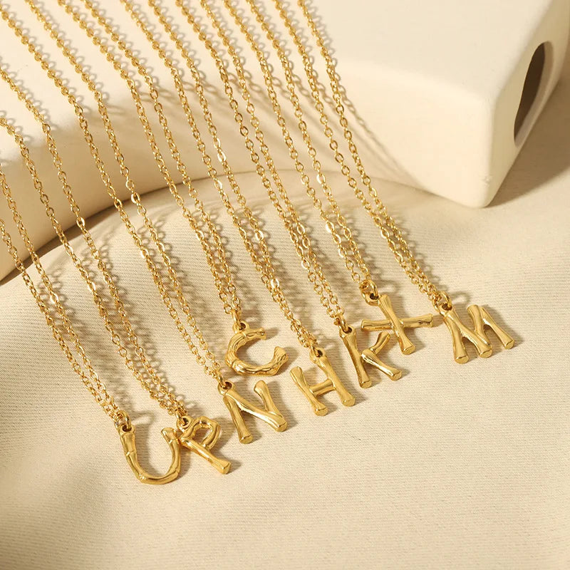 18K Gold Plated Gothic Letter Necklace Fashion Waterproof Non Tarnish Stainless Steel A-Z Alphabet Pendant Necklace for Women