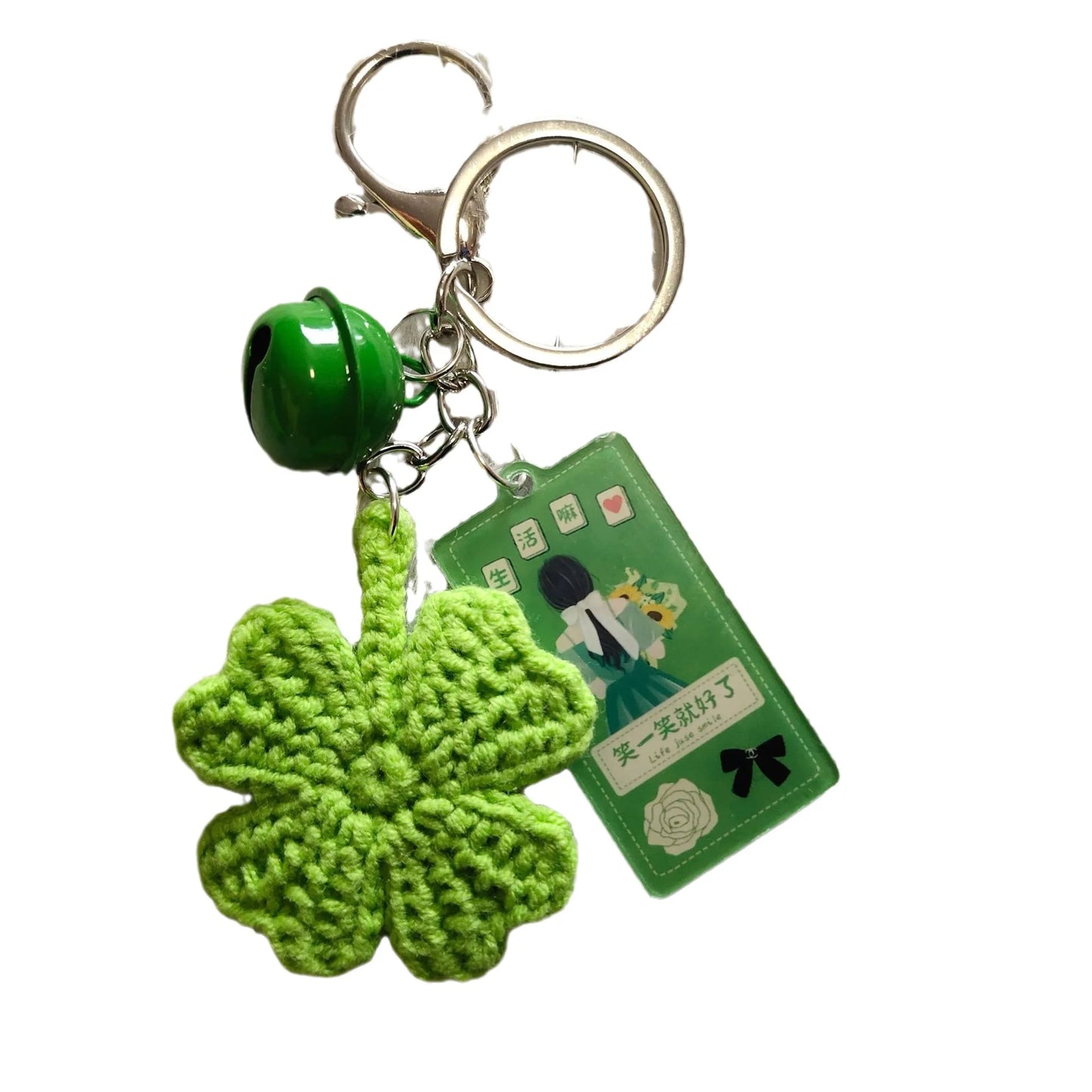 Wool Crocheted Four-Leaf Clover Lucky Key Chains Bag Charm Pendant Handbag Purse Car Key Ring Macrame Woman Gift Clover Keych