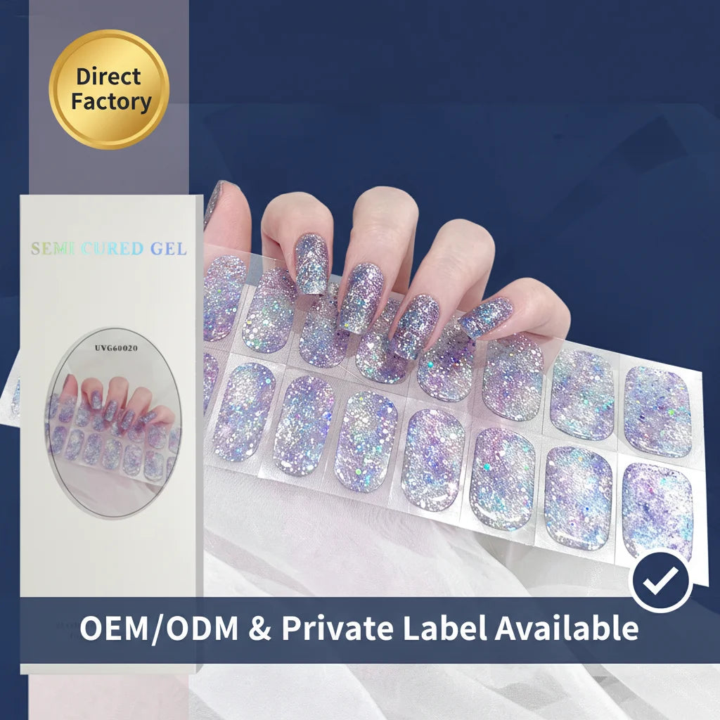 Beauty 3D Nail Art Stickers Fashion Brand UV Gel Decal Semi-Cured Nail Sticker for DIY Application