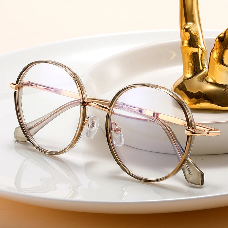 MS 81507 2024 Fashion New Glasses for Women Cute Round Metal Frame Optical Glasses Blocking Blue Light Customized Logo
