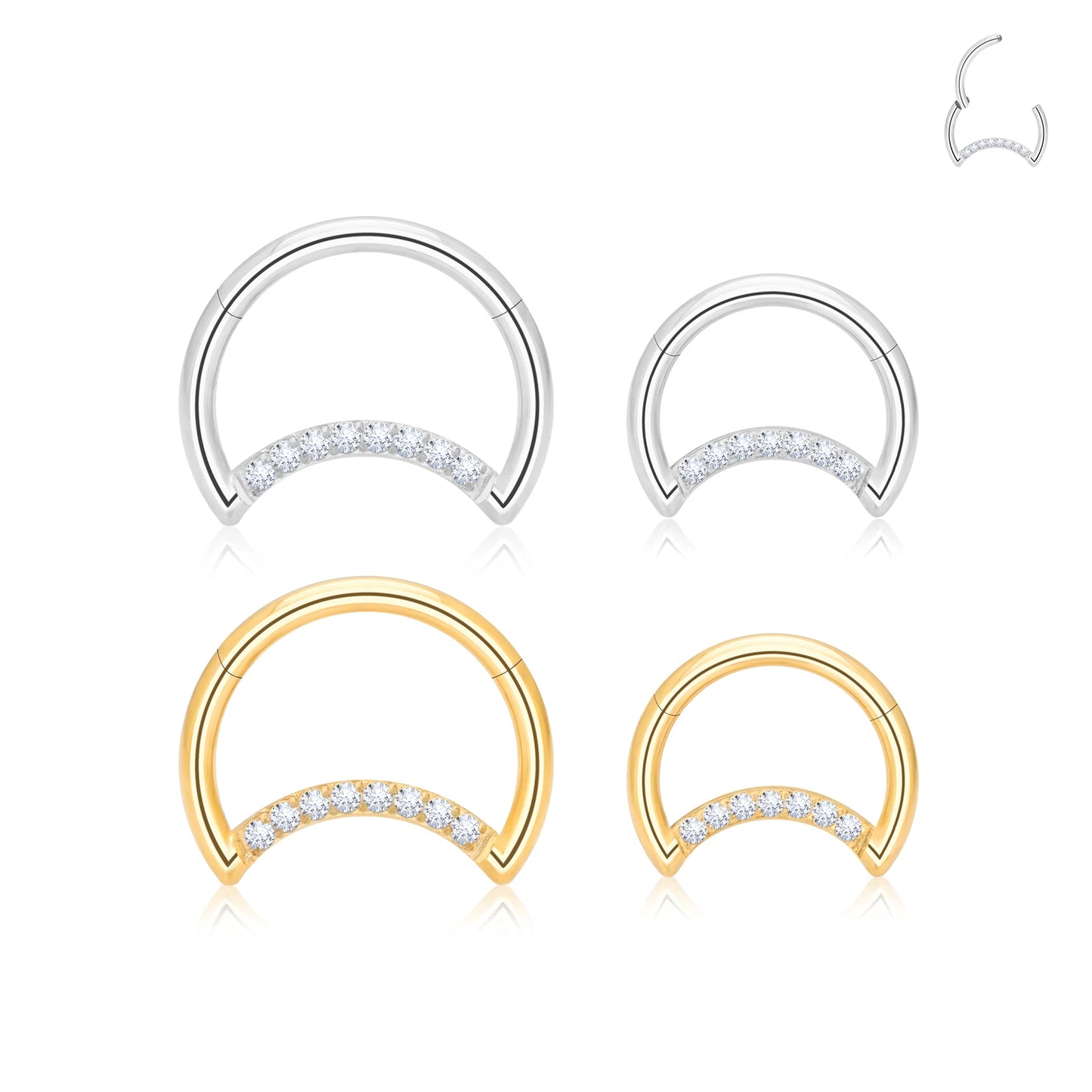G23 Titanium Piercing CZ Moon Shape Colorful Earrings 16G Hinged Ear Cartilage Conch Tragus Septum Hoop Nose Ring Woman Jewel
