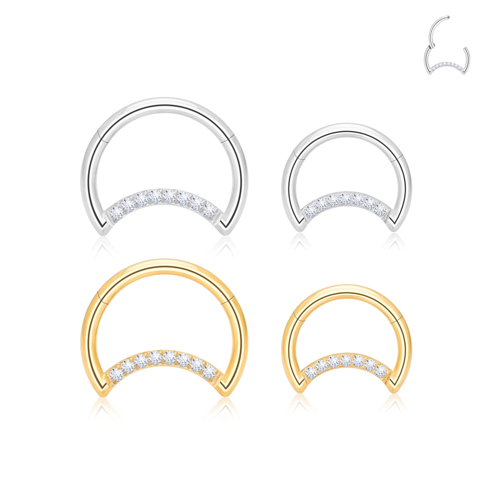 G23 Titanium Piercing CZ Moon Shape Colorful Earrings 16G Hinged Ear Cartilage Conch Tragus Septum Hoop Nose Ring Woman Jewel