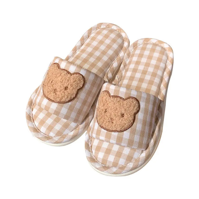 XIXITIAO Indoors House Home Female Ladies Bedroom Animal slippers for Girls Cute Bear Beach Ladies Indoor Linen slippers Sand