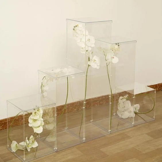Acrylic Square Flower Stand 4mm Clear Polished Cylinder Pillar Column Riser Cube Plinth Stand Pedestal Display for High