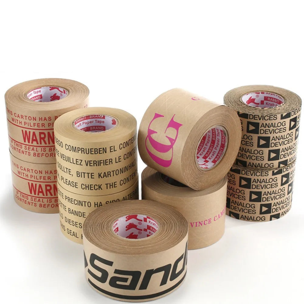 Water Activated Acrylic Adhesive Reinforced Kraft Paper Packing Tape Customizable Waterproof Carton Sealing