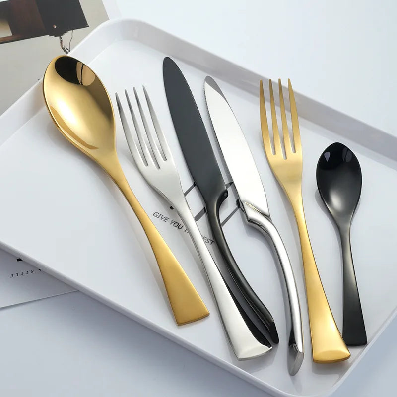 Luxury 4Pcs Stainless Steel Gold Cutlery Set Elegant Silverware Wedding Flatware Reusable Spoon Knife Fork for Restaurants La