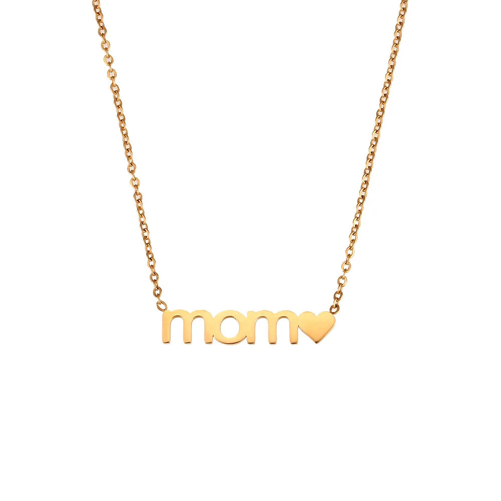 Wholesale Simple Stainless Steel 18k Gold Plated Pendant Necklace Mom Letter Necklace As Mother's Day Gift