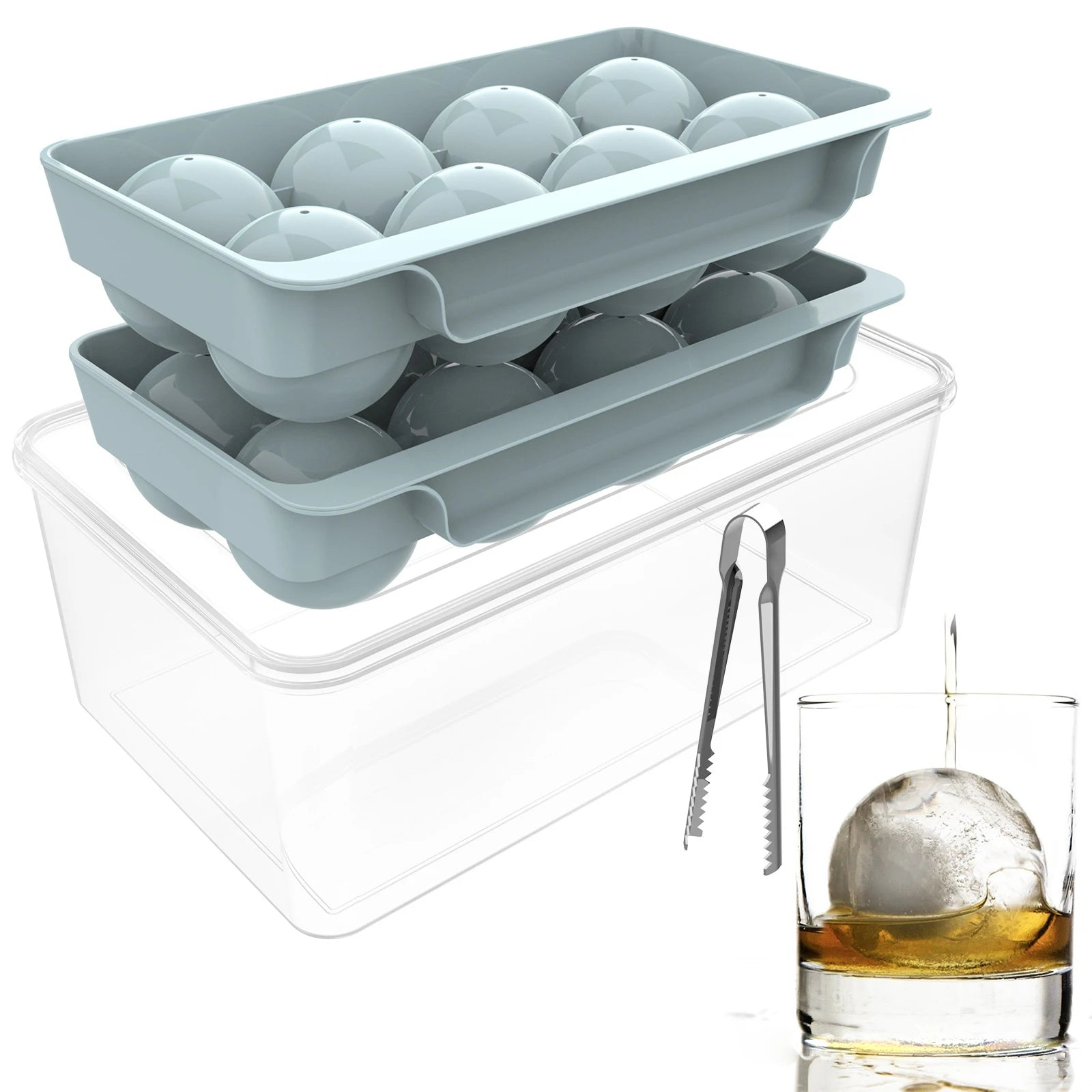 8 Round Square Ice Cube Mold Handmade Whisky Beer Ice Tray Stackable Durable Ice Cube Tray With Lid