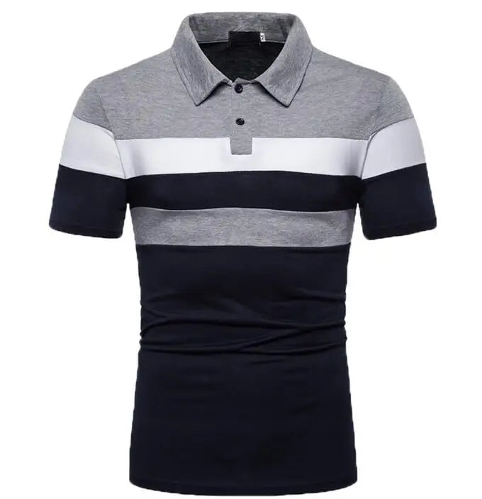 Men's Short Sleeved Polo T-shirt With Three Stripes on the Chest Fashionable Men's Lapel Polo Tops