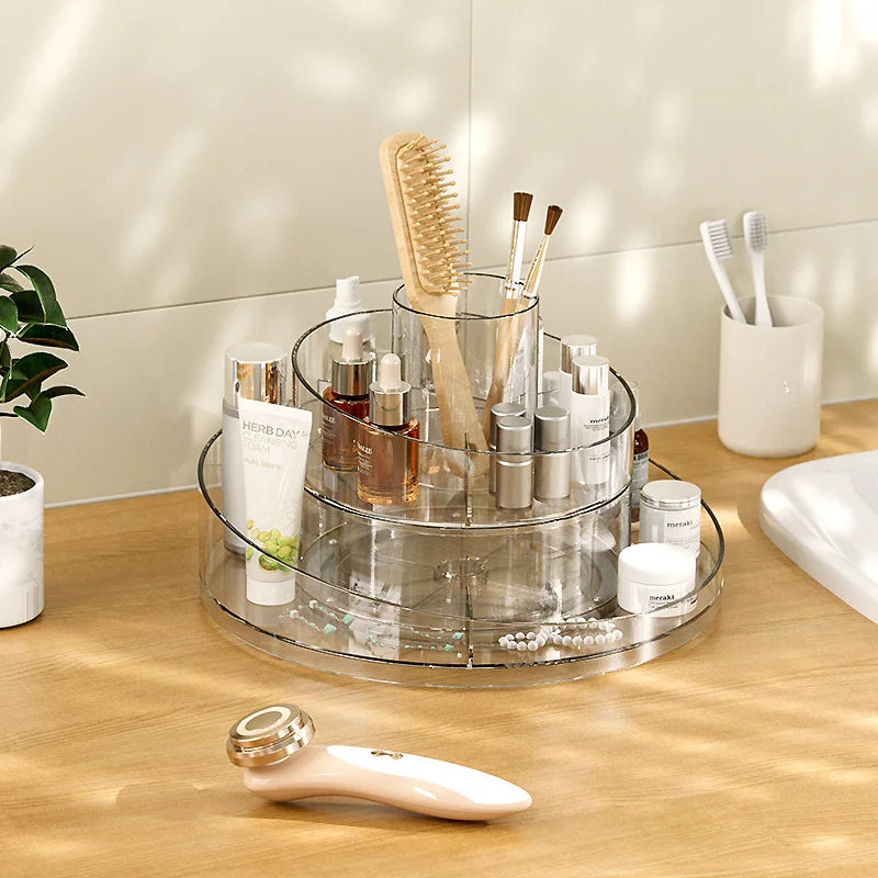 Bathroom clear Plastic Makeup Organizer 360 Degree Rotating Adjustable Acrylic Storage Box