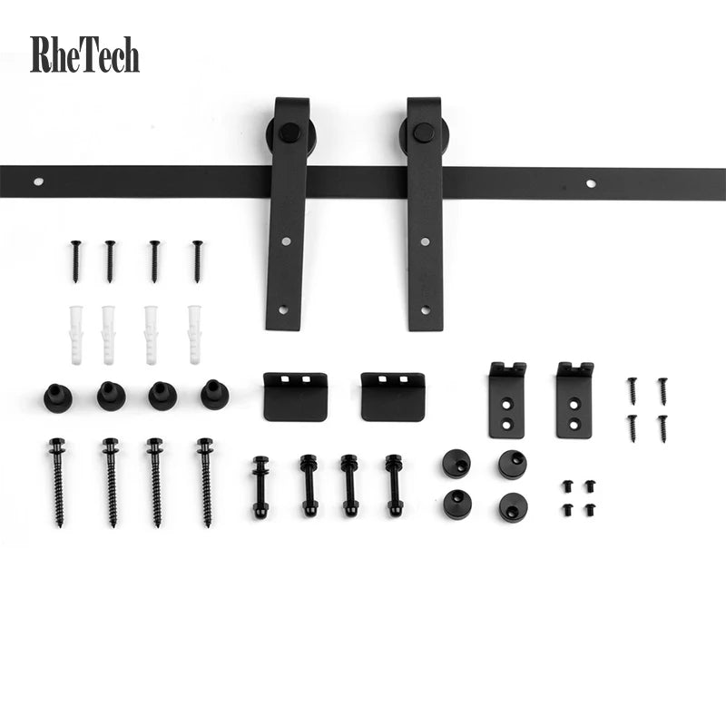 WEKIS 6.6FT  Carbon Steel Black Rustic Sliding Barn Door Hardware Straight Roller Sliding Track Kit Sliding Door Fitting
