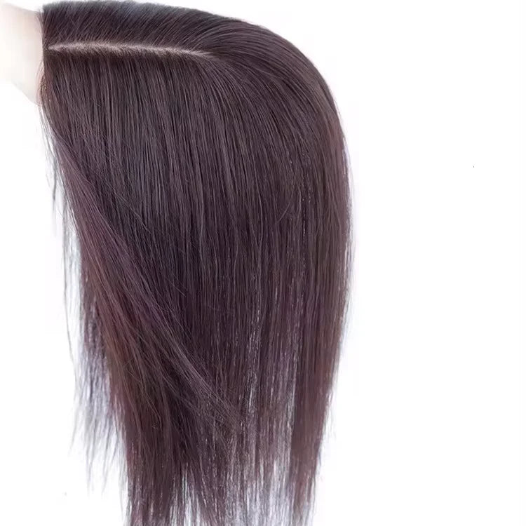 LONGFOR Real Brazilian Human Hair Toupee 13*14 Straight Hair Patch with 3 Clips 10x4cm Remy Hair Silk Base Closure