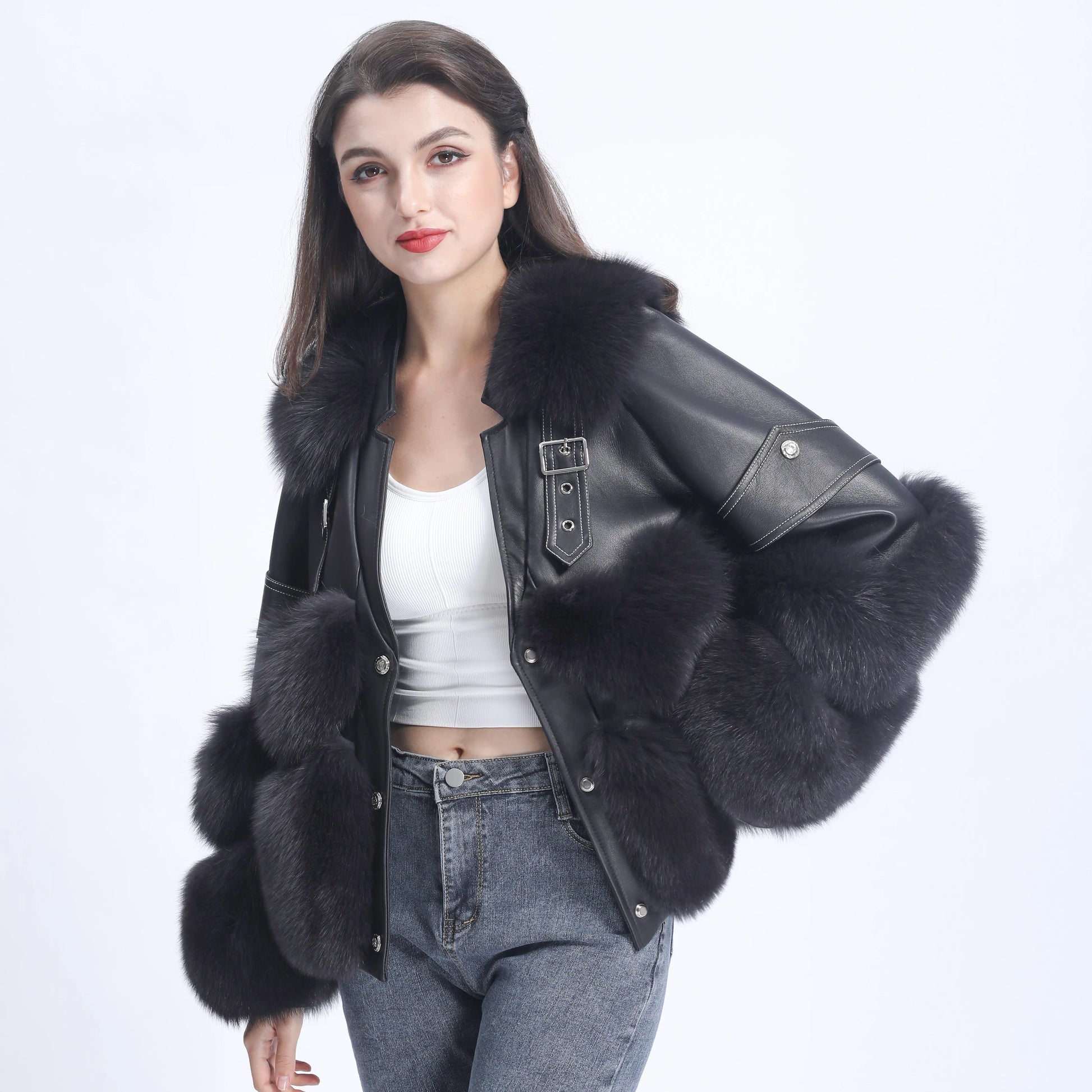 Women's Luxury Real Fox Fur  Jacket Best Selling Natural Fox Fur Coat